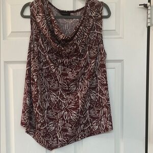 Gray and Burgundy and White Leaf Print Cowl Neck Tank Top XL